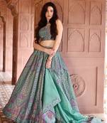 Mint Green Silk Lehenga Set with Mirror & Multicolor Embroidery