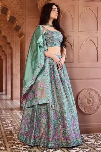 Mint Green Silk Blend Lehenga Choli with Embroidery work