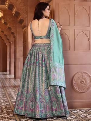 Mint Green silk blend Lehenga Choli with Embroidery work 3