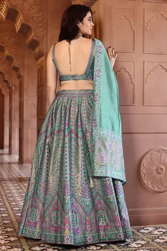 Mint Green Silk Blend Lehenga Choli with Embroidery work