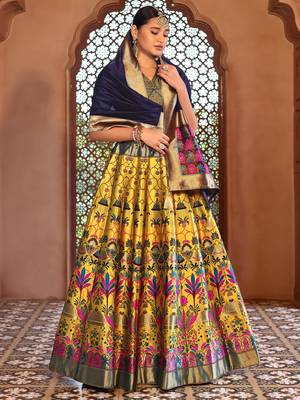 Yellow Faux Kanjivaram Silk Blend Weaving Lehenga Choli 1