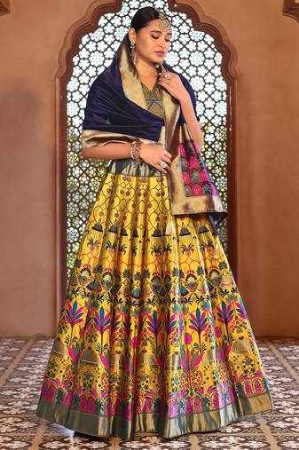 Yellow Faux Kanjivaram Silk Weaving Lehenga Choli