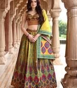 Lime Yellow Faux Kanjivaram Silk Weaving Lehenga Choli