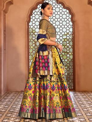 Yellow Faux Kanjivaram Silk Blend Weaving Lehenga Choli 2