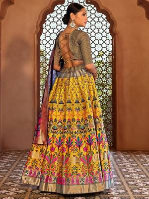 Yellow Faux Kanjivaram Silk Blend Weaving Lehenga Choli 3