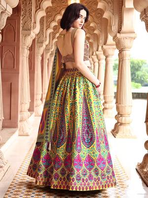 Lime Yellow Faux Kanjivaram silk blend Weaving Lehenga Choli 3