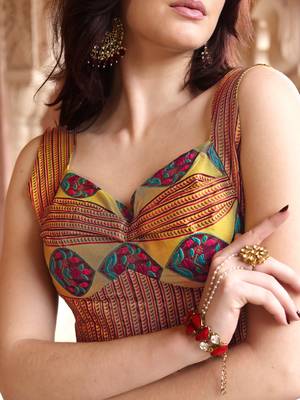 Lime Yellow Faux Kanjivaram silk blend Weaving Lehenga Choli 4