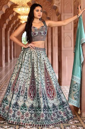 Sea Green Faux Kanjivaram Silk Weaving Lehenga Choli