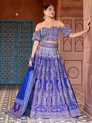 Royal Blue Faux Kanjivaram silk blend Weaving Lehenga Choli 1