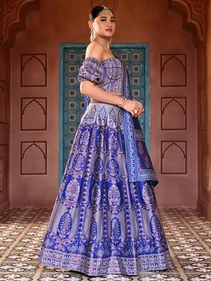 Royal Blue Faux Kanjivaram silk blend Weaving Lehenga Choli 2