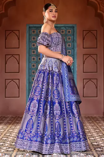 Royal Blue Faux Kanjivaram silk blend Weaving Lehenga Choli