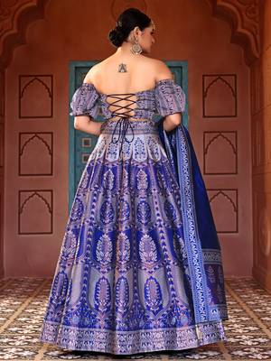 Royal Blue Faux Kanjivaram silk blend Weaving Lehenga Choli 3
