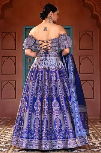 Royal Blue Faux Kanjivaram silk blend Weaving Lehenga Choli