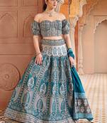 Teal Faux Kanjivaram Silk Weaving Lehenga Choli
