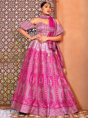Pink Faux Kanjivaram silk blend Weaving Lehenga Choli 1