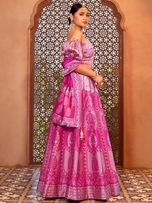 Pink Faux Kanjivaram silk blend Weaving Lehenga Choli 2