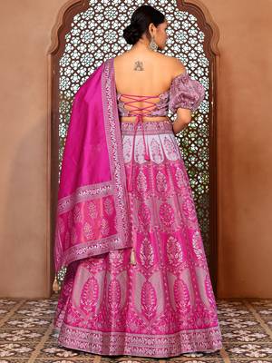Pink Faux Kanjivaram silk blend Weaving Lehenga Choli 3
