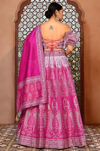 Pink Faux Kanjivaram silk blend Weaving Lehenga Choli