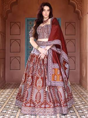 Maroon Faux Kanjivaram silk blend Weaving Lehenga Choli 1