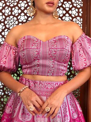 Pink Faux Kanjivaram silk blend Weaving Lehenga Choli 4