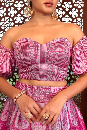 Pink Faux Kanjivaram silk blend Weaving Lehenga Choli
