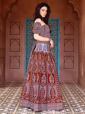 Maroon Faux Kanjivaram silk blend Weaving Lehenga Choli 2