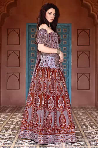 Maroon Faux Kanjivaram silk blend Weaving Lehenga Choli