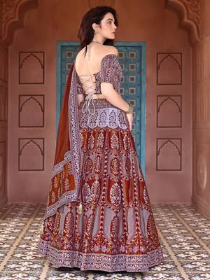 Maroon Faux Kanjivaram silk blend Weaving Lehenga Choli 3