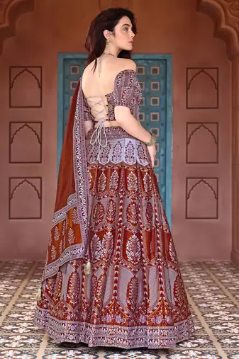 Maroon Faux Kanjivaram silk blend Weaving Lehenga Choli