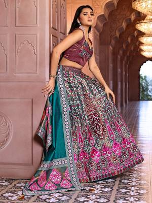 Teal Faux Kanjivaram silk blend Weaving Lehenga Choli 1