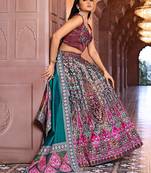 Teal Faux Kanjivaram Silk Weaving Lehenga Choli