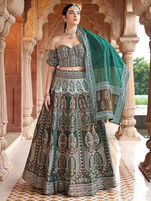 Green Faux Kanjivaram silk blend Weaving Lehenga Choli 1