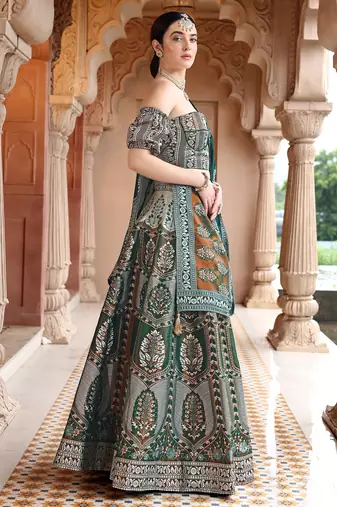 Green Faux Kanjivaram silk blend Weaving Lehenga Choli