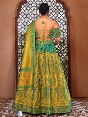 lime Yellow Faux Kanjivaram silk blend Weaving Lehenga Choli 3