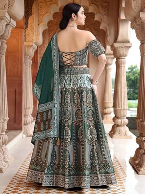 Green Faux Kanjivaram silk blend Weaving Lehenga Choli 3