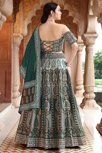 Green Faux Kanjivaram silk blend Weaving Lehenga Choli