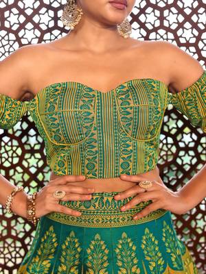 lime Yellow Faux Kanjivaram silk blend Weaving Lehenga Choli 4