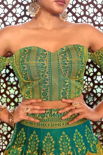 lime Yellow Faux Kanjivaram silk blend Weaving Lehenga Choli