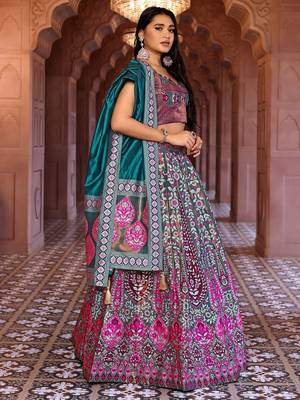 Teal Faux Kanjivaram silk blend Weaving Lehenga Choli 2