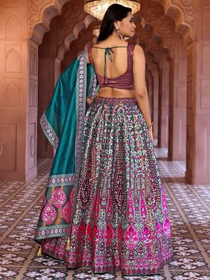 Teal Faux Kanjivaram silk blend Weaving Lehenga Choli 3
