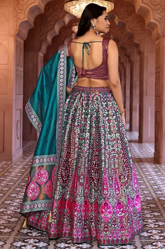 Teal Faux Kanjivaram silk blend Weaving Lehenga Choli