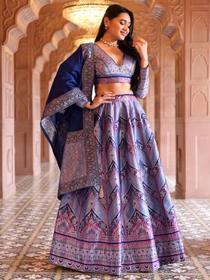 Light Lavender Faux Kanjivaram Silk Weaving Lehenga Choli 1