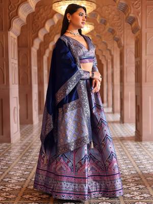 Light Lavender Faux Kanjivaram Silk Weaving Lehenga Choli 3