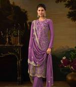 Purple embroidered silk semi-pakistani salwar suit