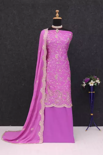 Purple embroidered silk blend salwar suit