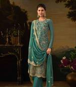 Green embroidered silk semi-pakistani salwar suit