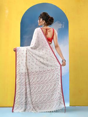 White cotton handloom saree with running blouse piece 4