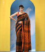Black orange cotton handloom saree with running blouse piece