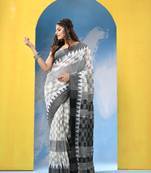 White black cotton handloom saree with running blouse piece