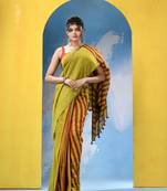 Lime green cotton handloom saree with running blouse piece